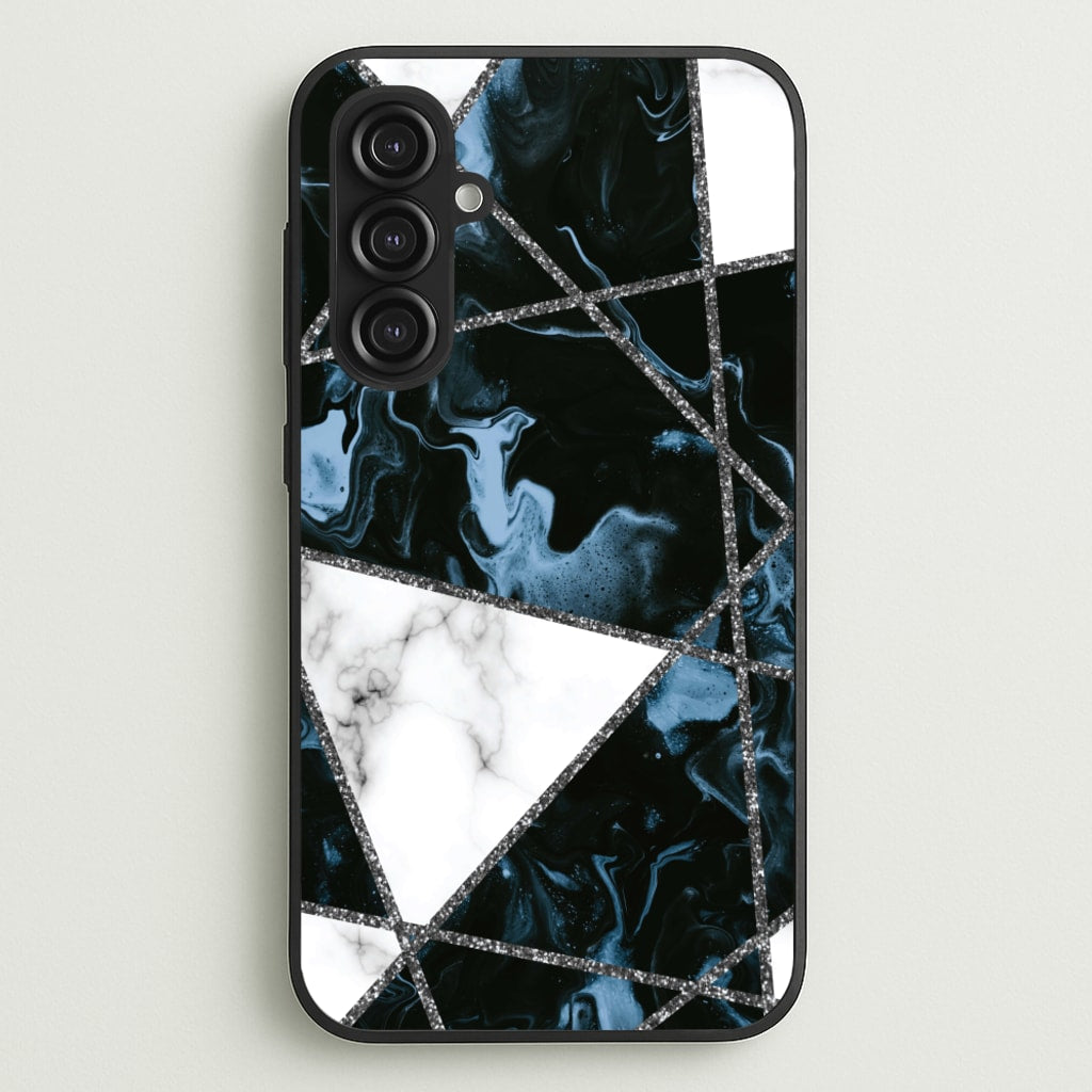 Dark Blue Marble And Silver Collage - Marble Phone Case for Galaxy S23FE