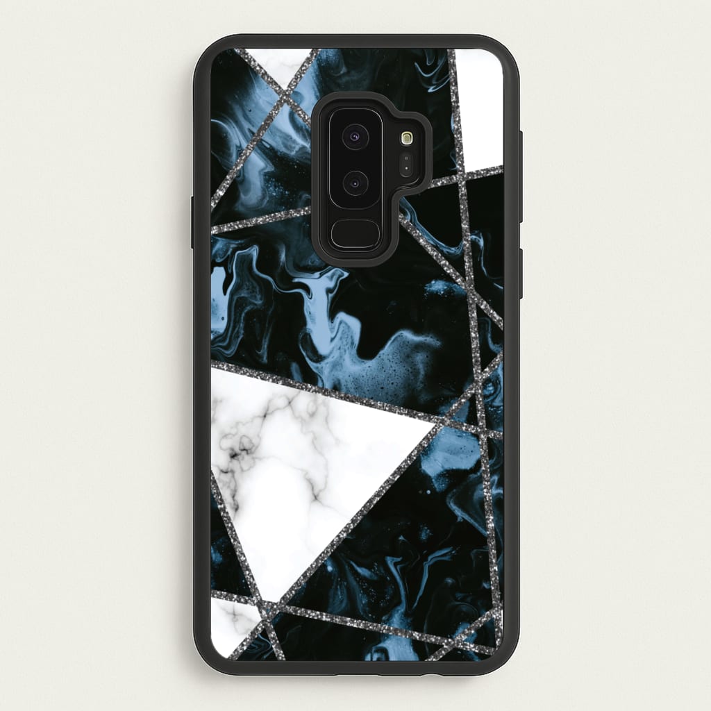 Dark Blue Marble And Silver Collage - Marble Phone Case for Galaxy S9 Plus