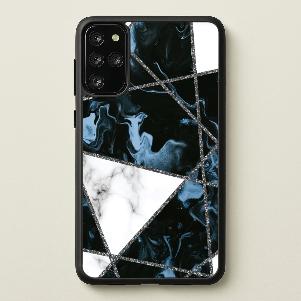 Dark Blue Marble And Silver Collage - Marble Phone Case for Galaxy S20 Plus