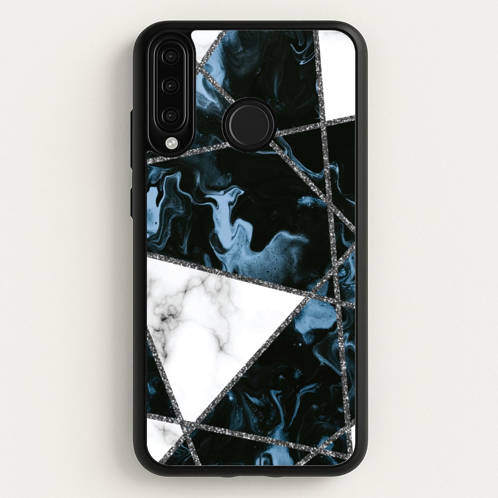 Dark Blue Marble And Silver Collage - Marble Phone Case for Huawei P30 Lite