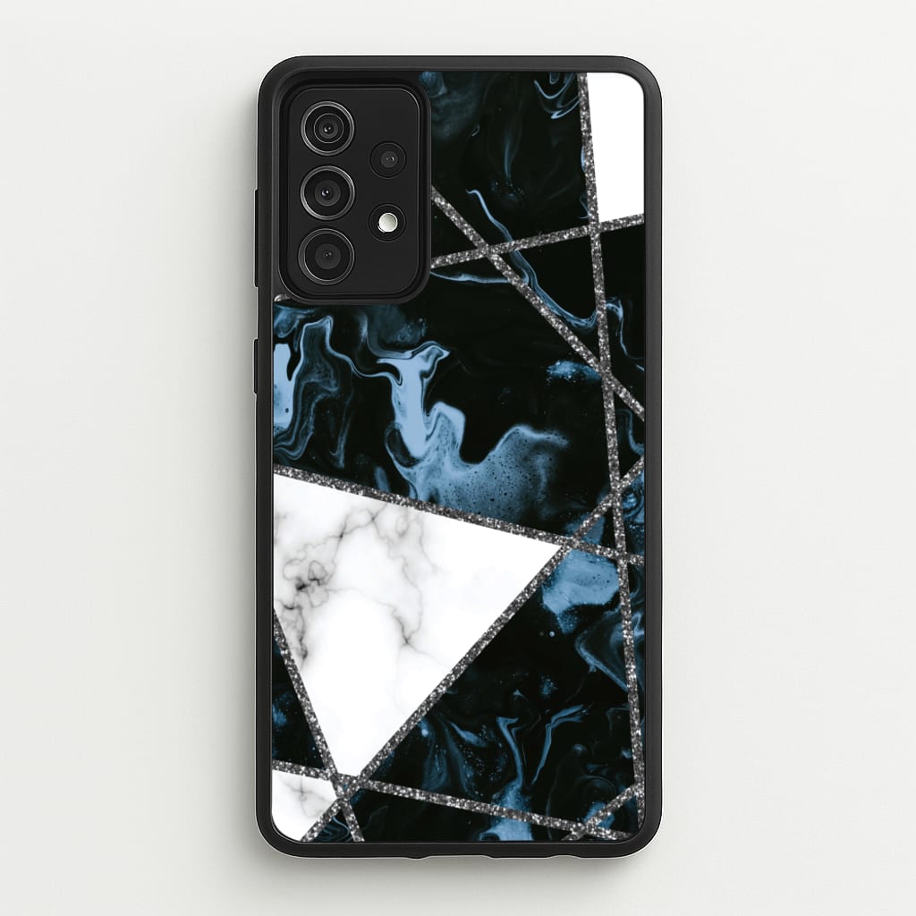 Dark Blue Marble And Silver Collage - Marble Phone Case for Galaxy A52 / A52s