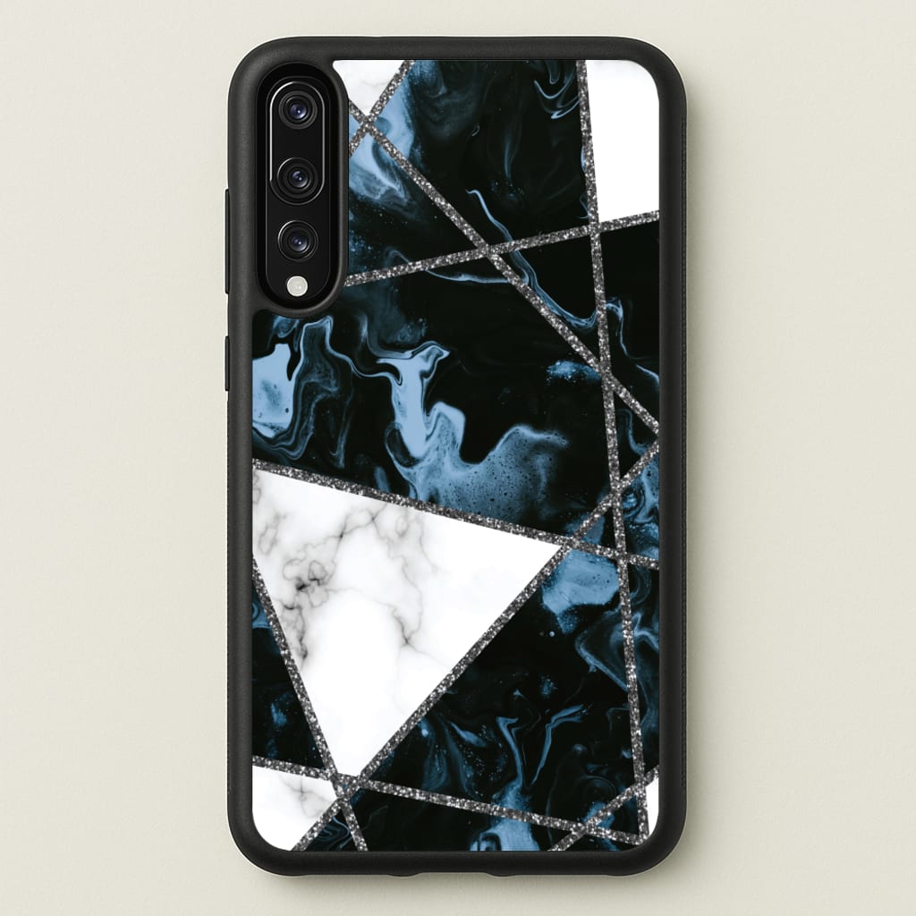 Dark Blue Marble And Silver Collage - Marble Phone Case for Huawei P20 Pro