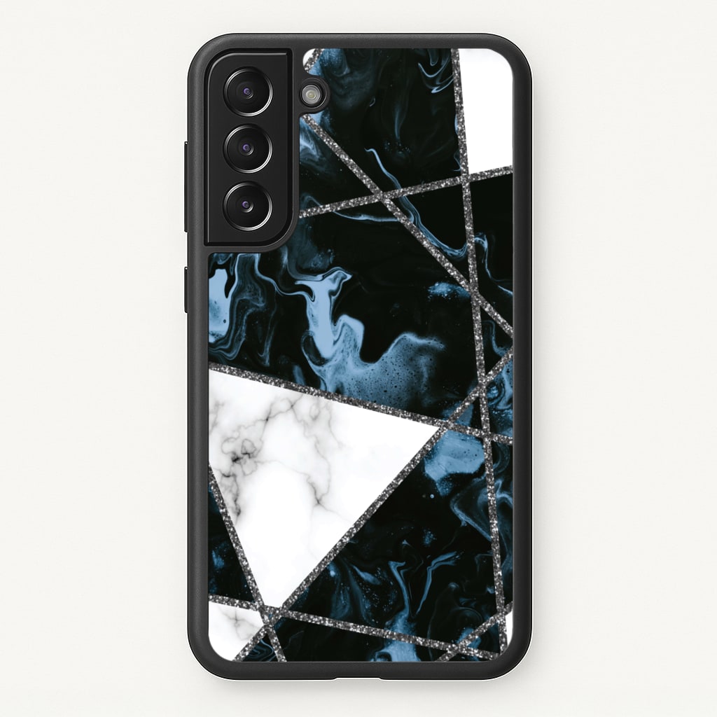 Dark Blue Marble And Silver Collage - Marble Phone Case for Galaxy S21 Plus