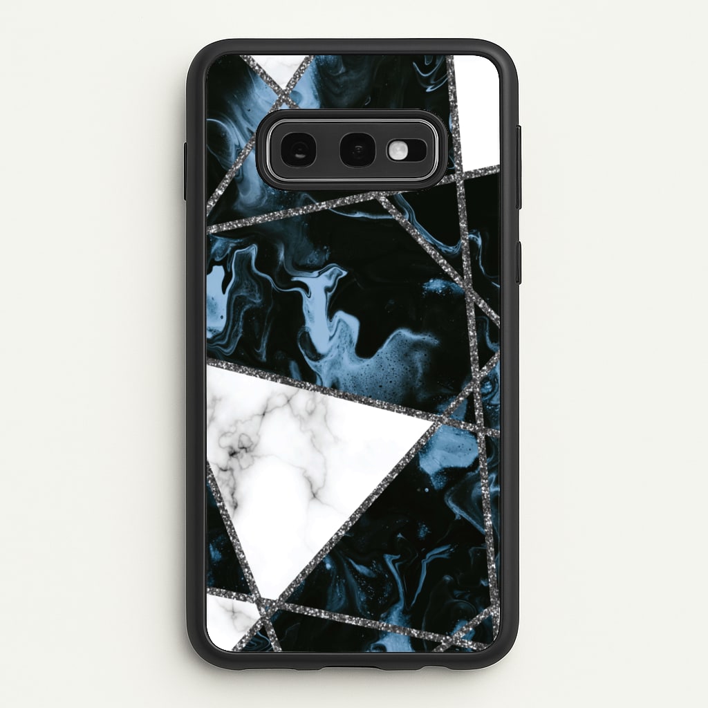 Dark Blue Marble And Silver Collage - Marble Phone Case for Galaxy S10e