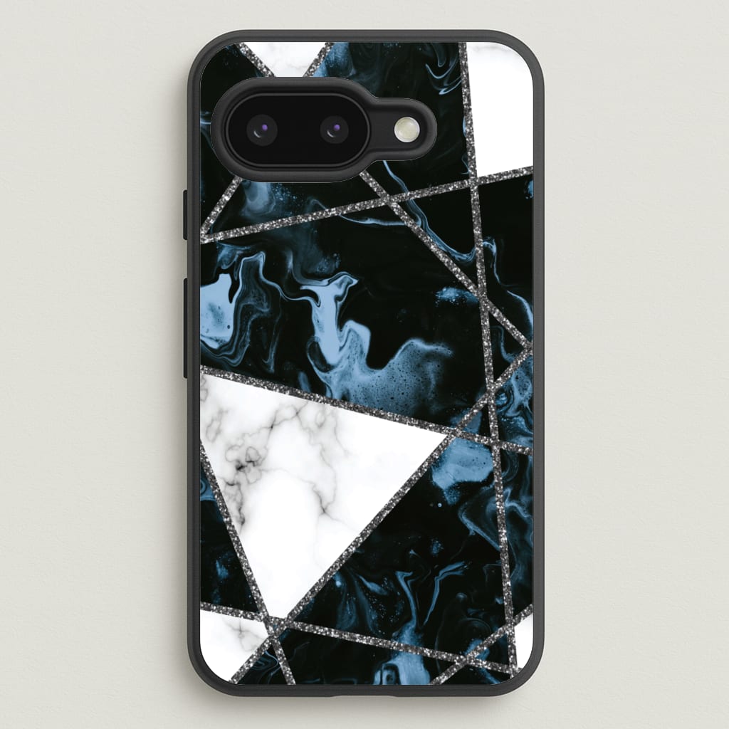 Dark Blue Marble And Silver Collage - Marble Phone Case for Google Pixel 9a