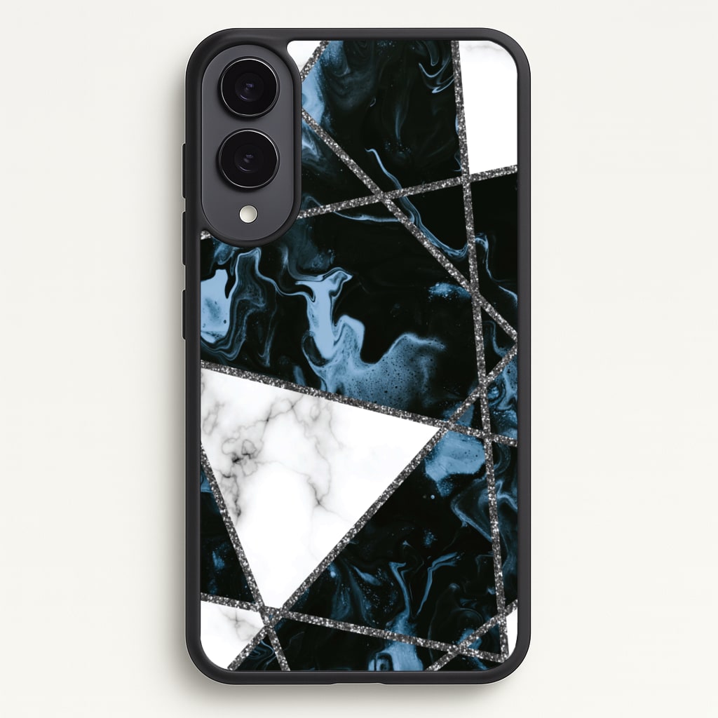 Dark Blue Marble And Silver Collage - Marble Phone Case for Galaxy S25 Edge