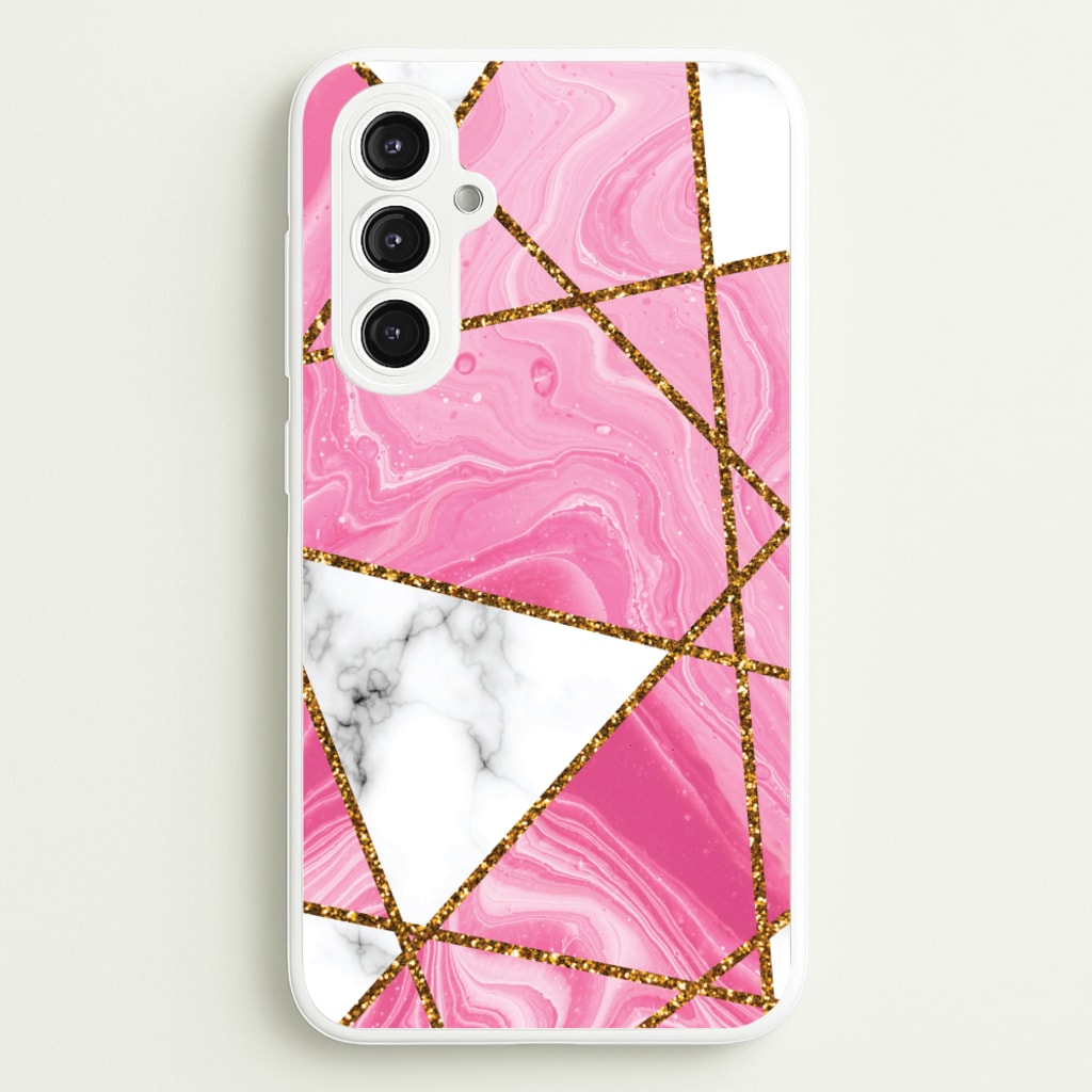Pink Marble And Gold Collage - Marble Phone Case for Galaxy S23FE