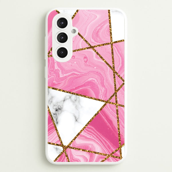 Pink Marble And Gold Collage - Marble Phone Case for Galaxy S23FE