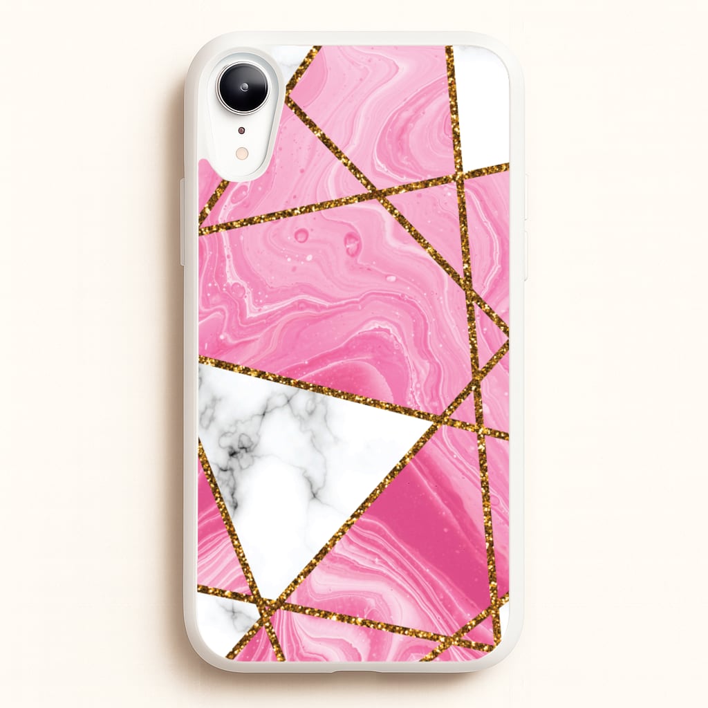 Pink Marble And Gold Collage - Marble Phone Case for iPhone XR