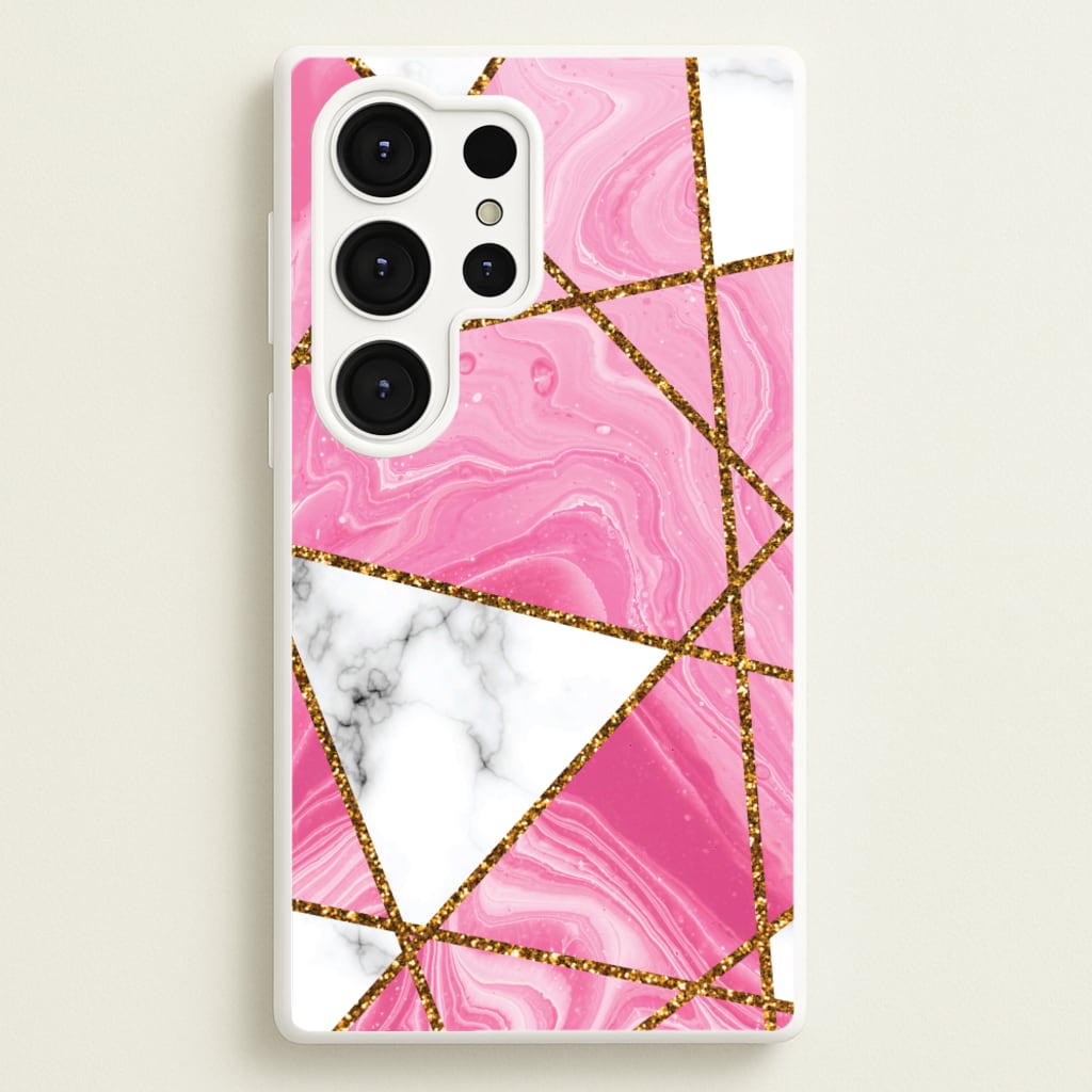 Pink Marble And Gold Collage - Marble Phone Case for Galaxy S25 Ultra