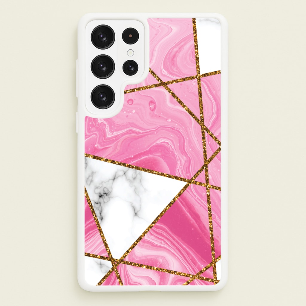 Pink Marble And Gold Collage - Marble Phone Case for Galaxy S23 Ultra