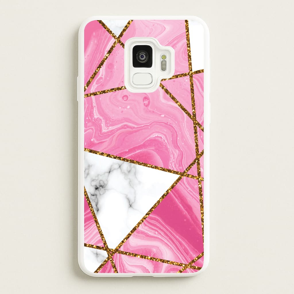Pink Marble And Gold Collage - Marble Phone Case for Galaxy S9