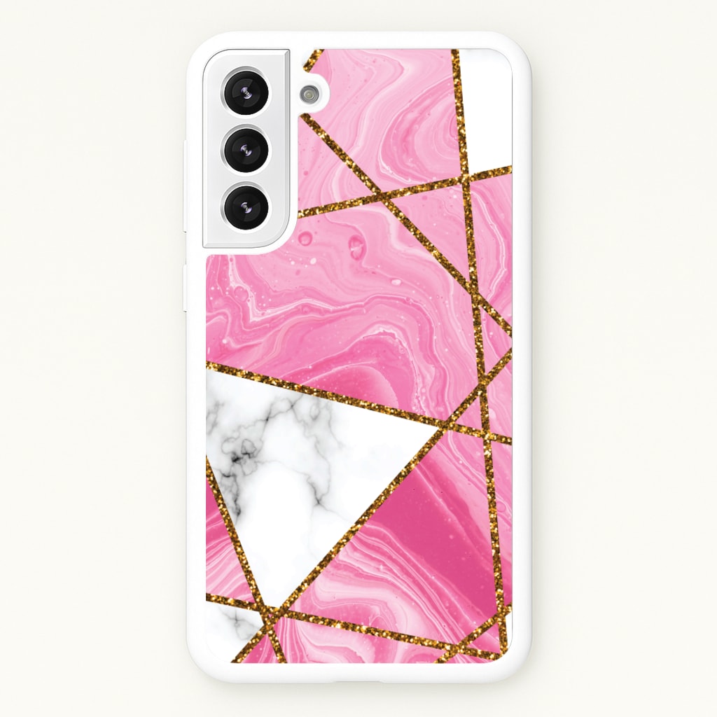 Pink Marble And Gold Collage - Marble Phone Case for Galaxy S22