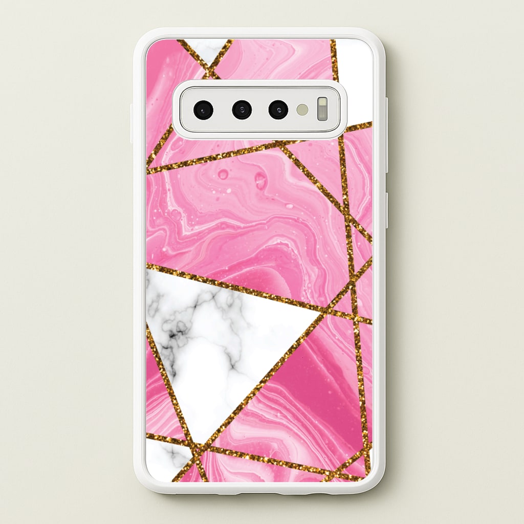 Pink Marble And Gold Collage - Marble Phone Case for Galaxy S10