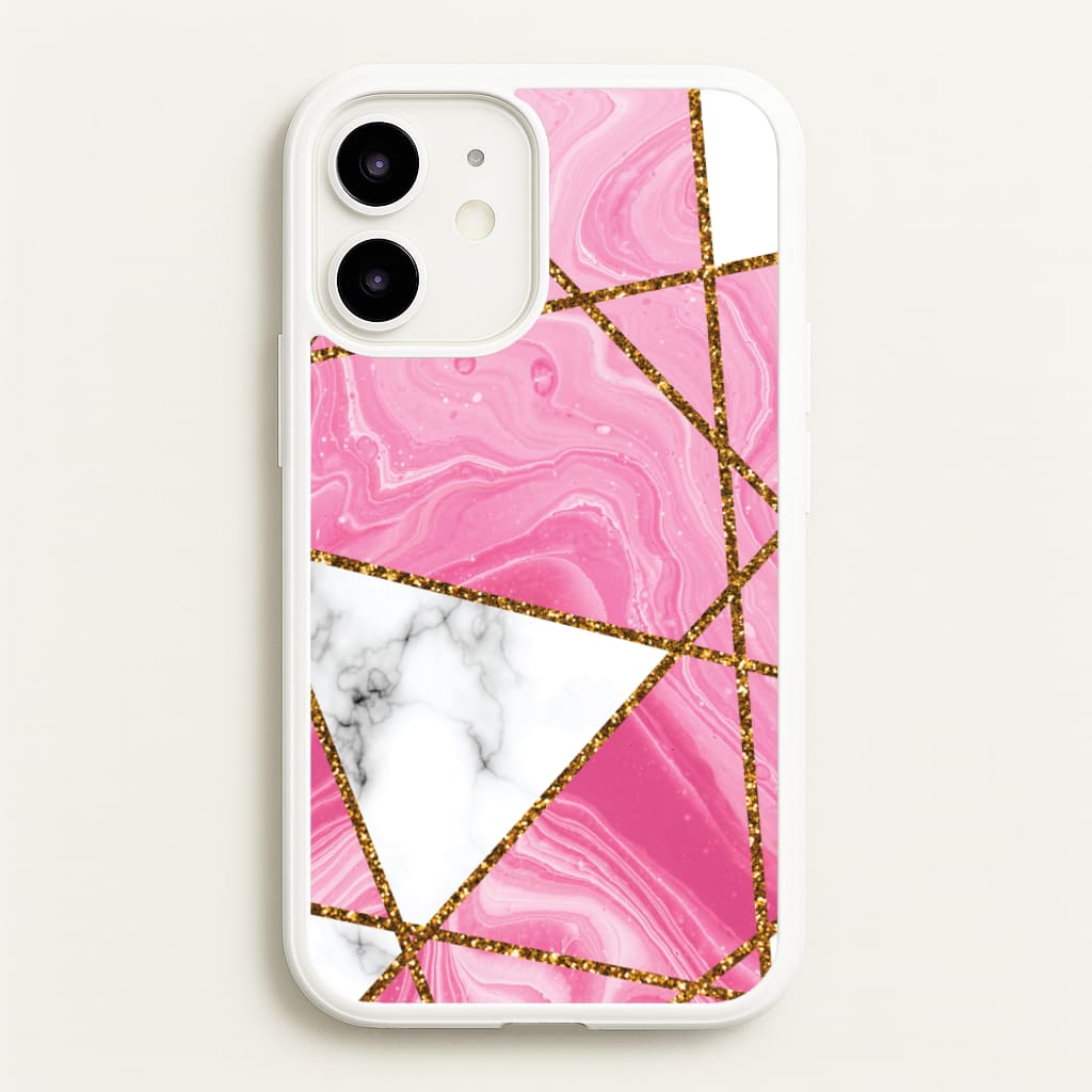 Pink Marble And Gold Collage - Marble Phone Case for iPhone 12 Mini
