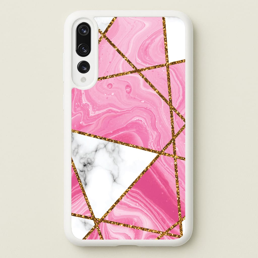 Pink Marble And Gold Collage - Marble Phone Case for Huawei P20 Pro
