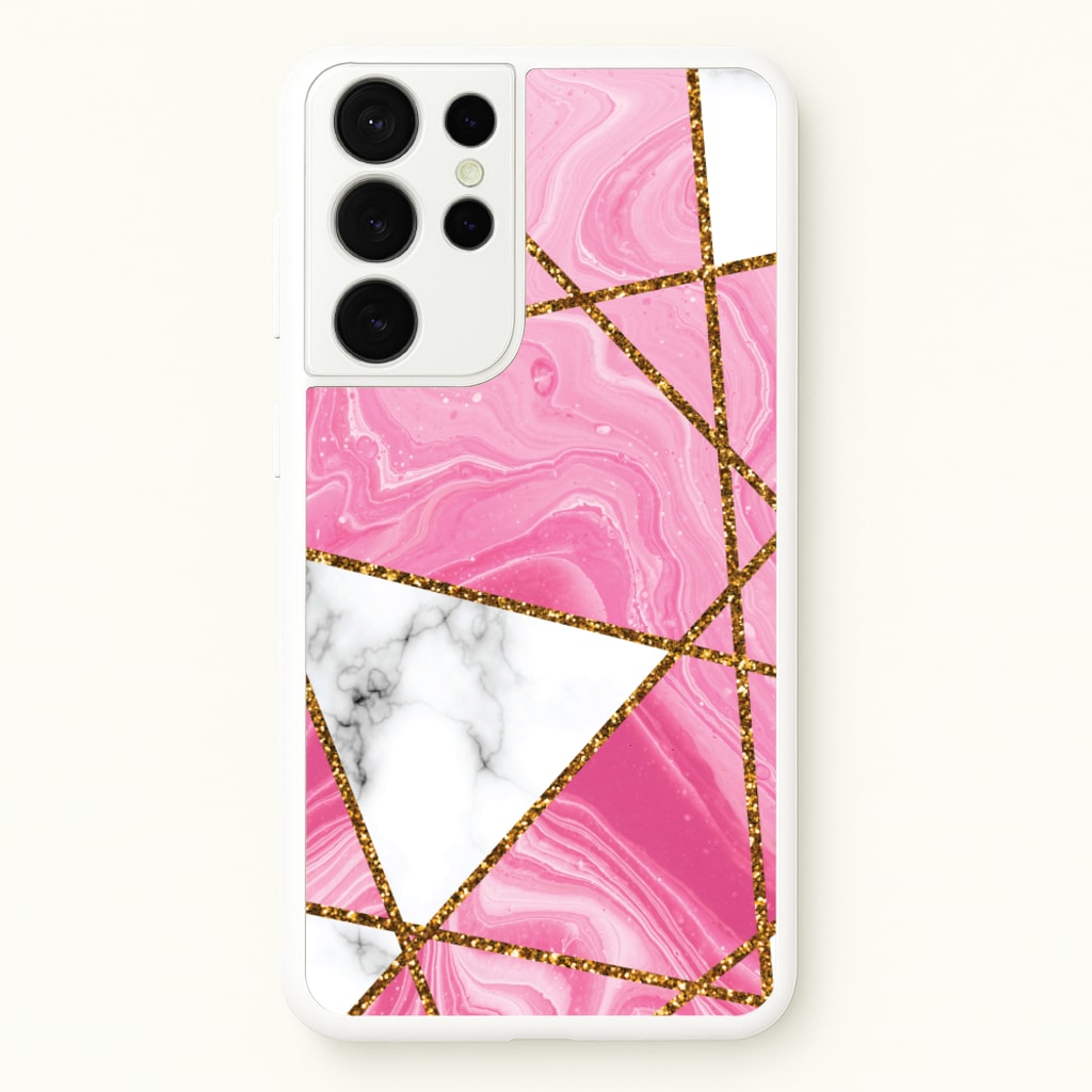 Pink Marble And Gold Collage - Marble Phone Case for Galaxy S21 Ultra