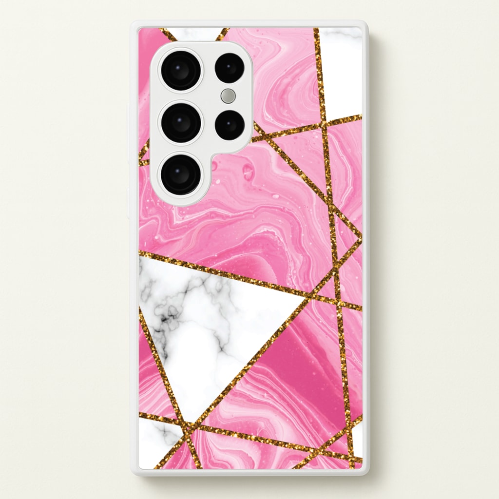 Pink Marble And Gold Collage - Marble Phone Case for Galaxy S24 Ultra