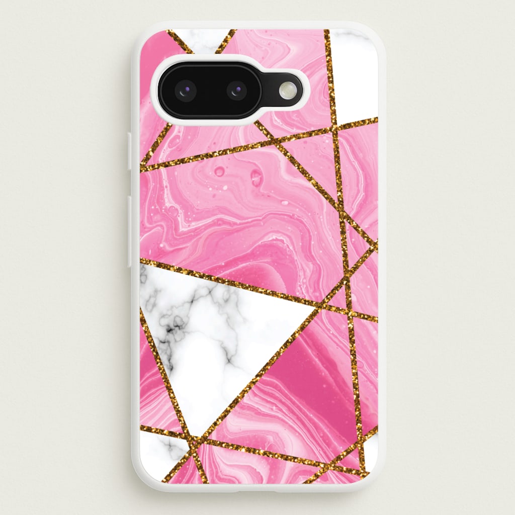 Pink Marble And Gold Collage - Marble Phone Case for Google Pixel 9a