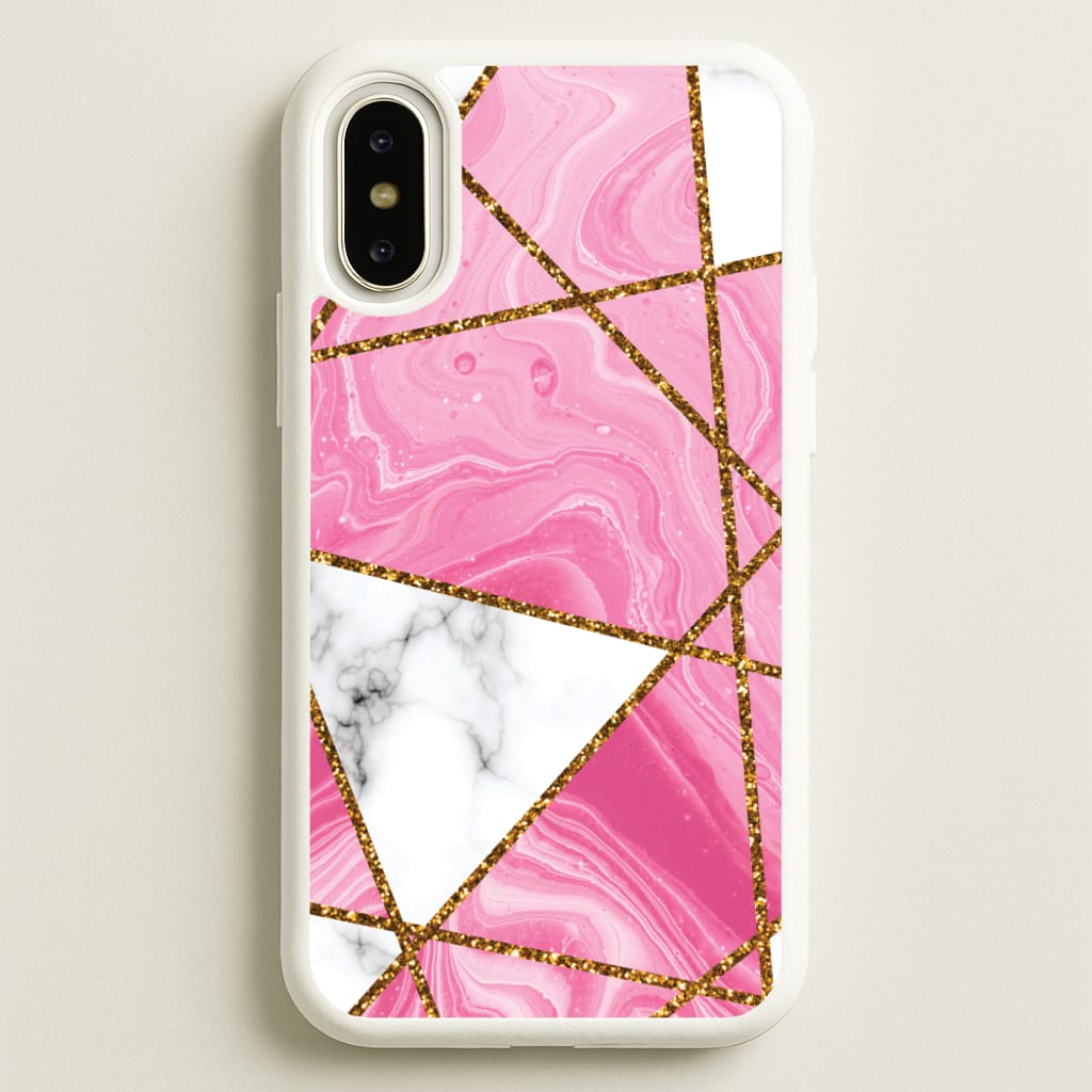 Pink Marble And Gold Collage - Marble Phone Case for iPhone X / XS