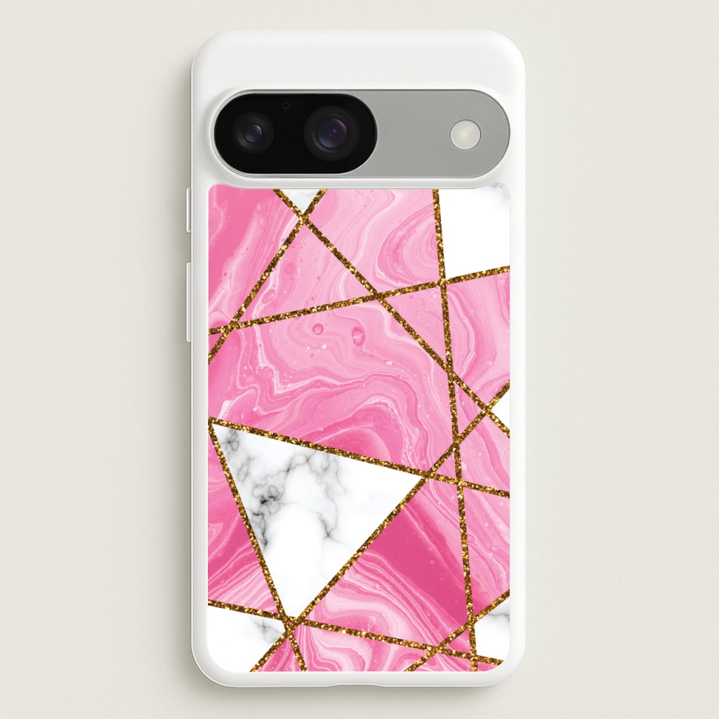 Pink Marble And Gold Collage - Marble Phone Case for Google Pixel 9 / 9 Pro