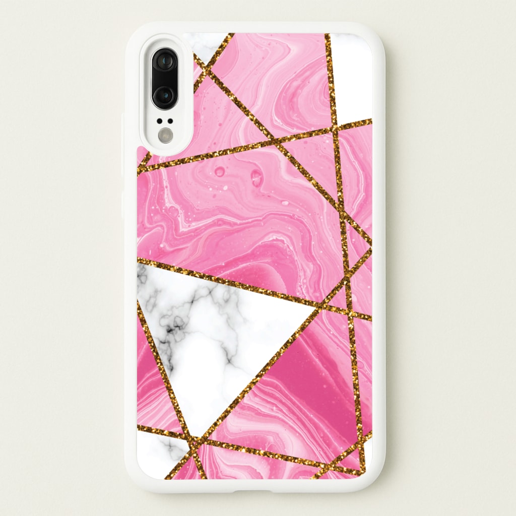 Pink Marble And Gold Collage - Marble Phone Case for Huawei P20