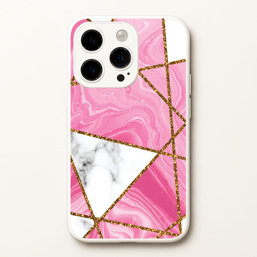 Pink Marble And Gold Collage - Marble Phone Case for iPhone 15 Pro