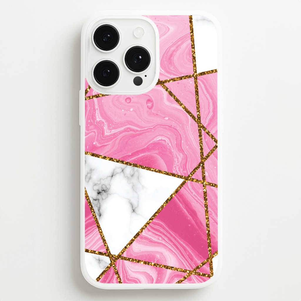 Pink Marble And Gold Collage - Marble Phone Case for iPhone 13 Pro Max