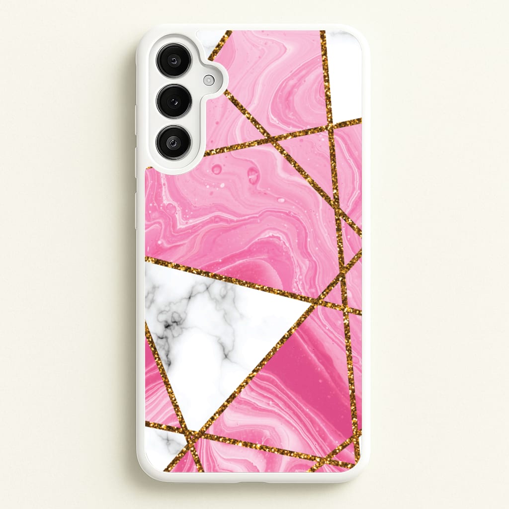 Pink Marble And Gold Collage - Marble Phone Case for Galaxy A36