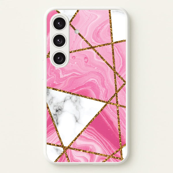 Pink Marble And Gold Collage - Marble Phone Case for Galaxy S24