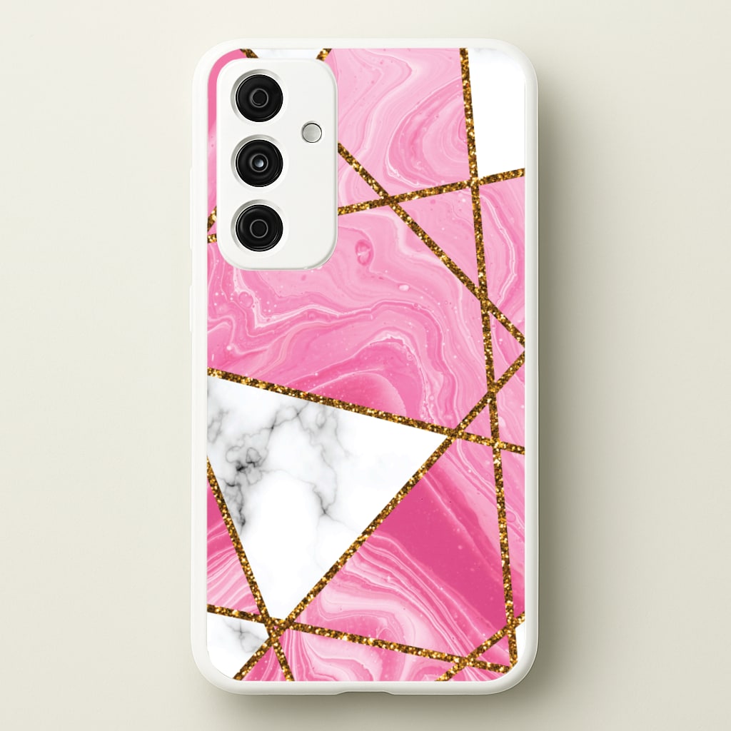 Pink Marble And Gold Collage - Marble Phone Case for Galaxy A55
