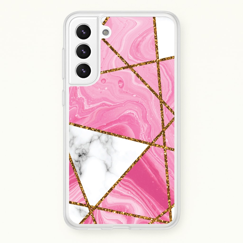 Pink Marble And Gold Collage - Marble Phone Case for Galaxy S22 Plus
