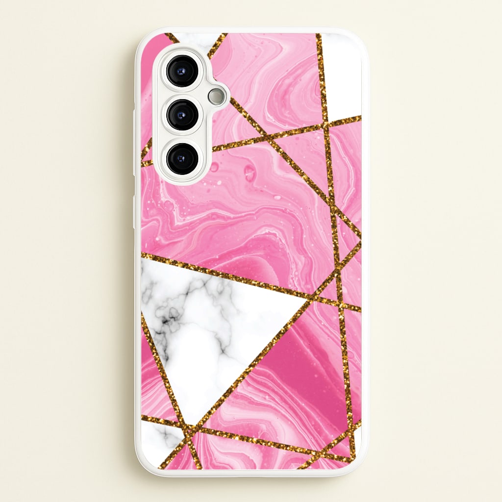 Pink Marble And Gold Collage - Marble Phone Case for Galaxy A54