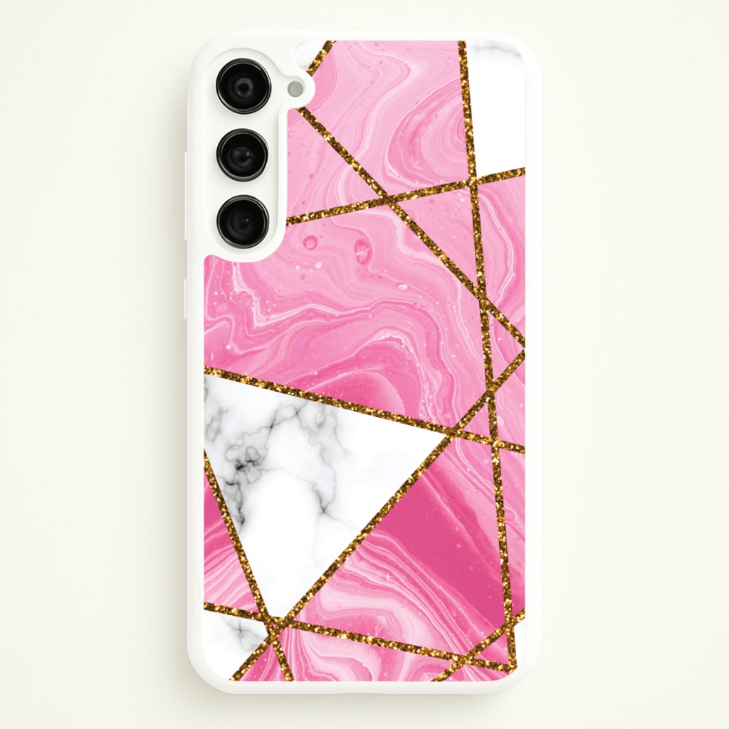 Pink Marble And Gold Collage - Marble Phone Case for Galaxy S23 Plus
