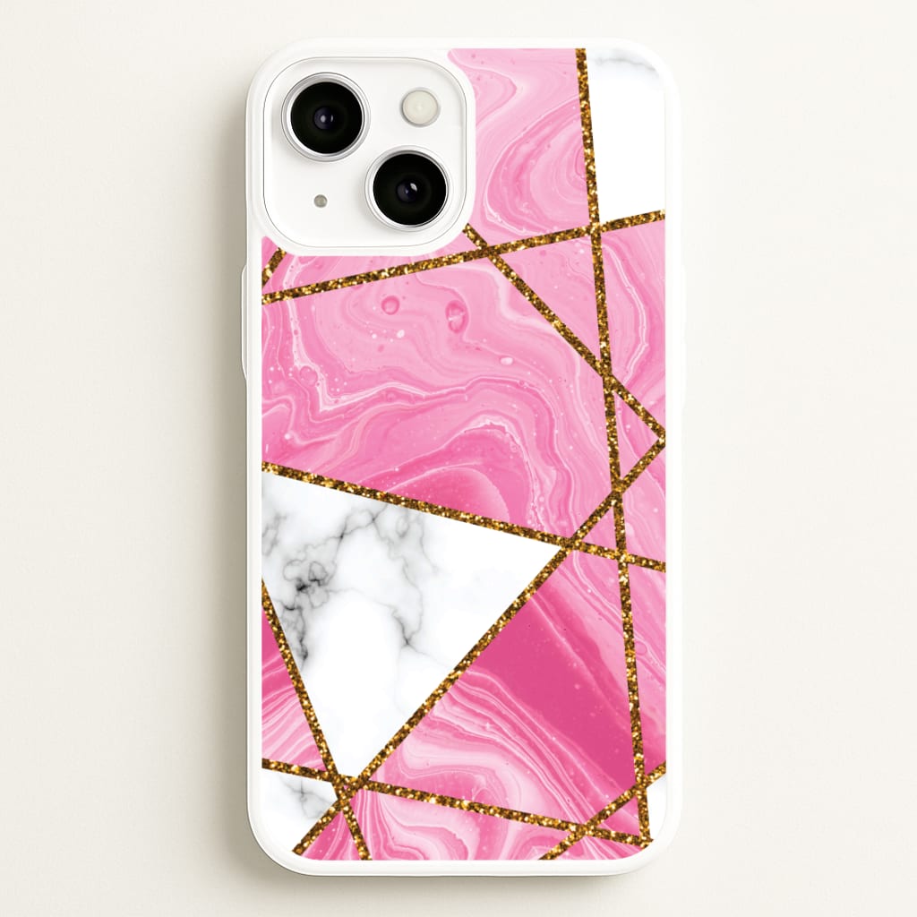 Pink Marble And Gold Collage - Marble Phone Case for iPhone 13 Mini