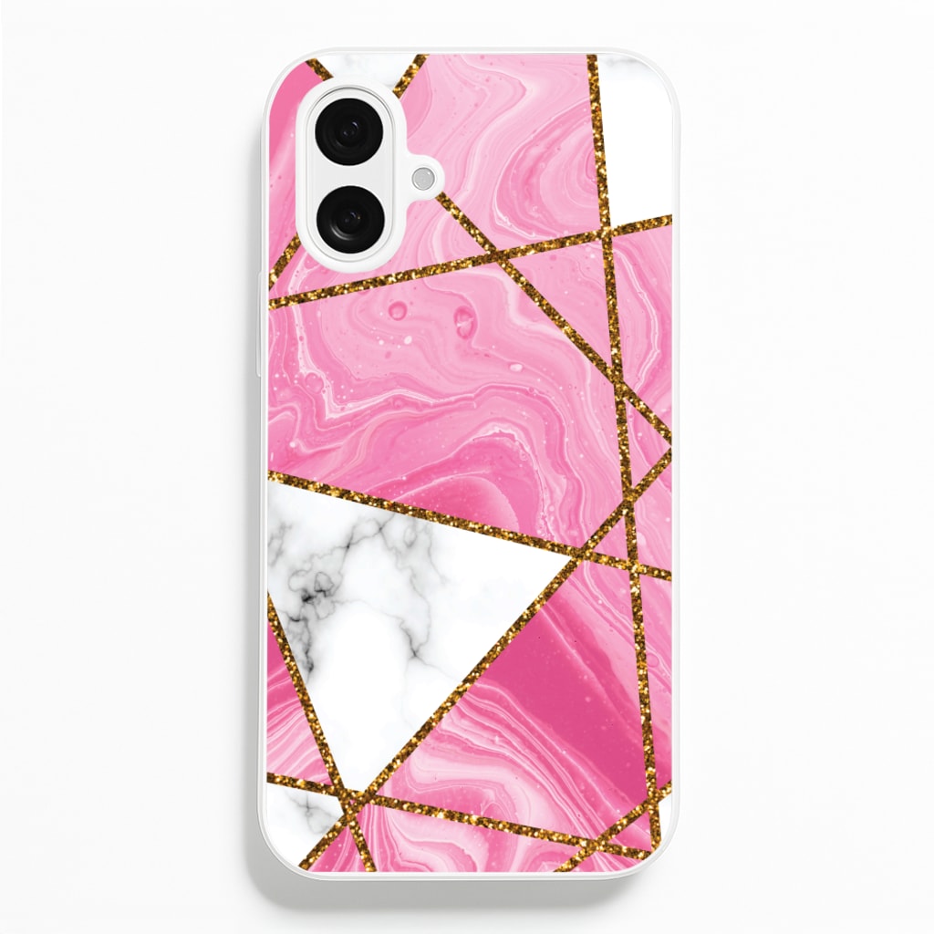 Pink Marble And Gold Collage - Marble Phone Case for iPhone 16 Plus