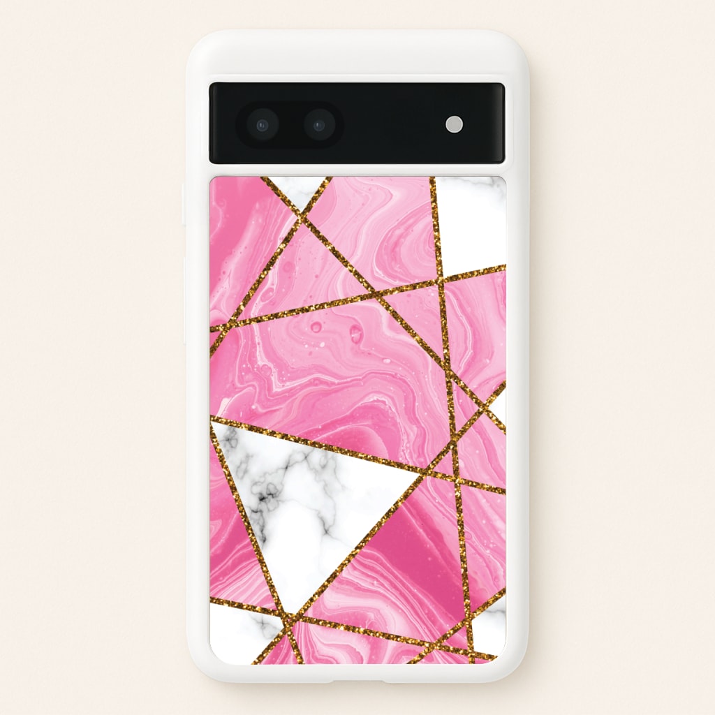 Pink Marble And Gold Collage - Marble Phone Case for Google Pixel 7a