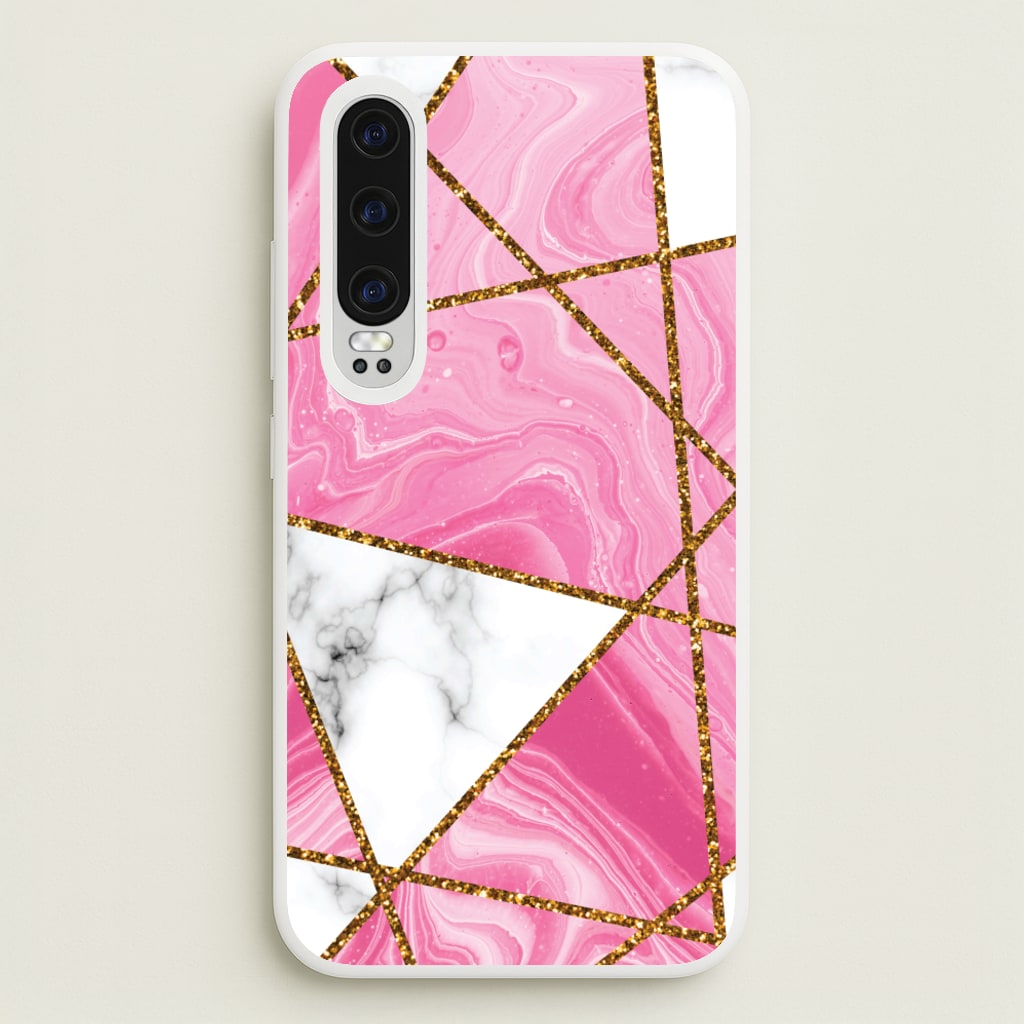 Pink Marble And Gold Collage - Marble Phone Case for Huawei P30