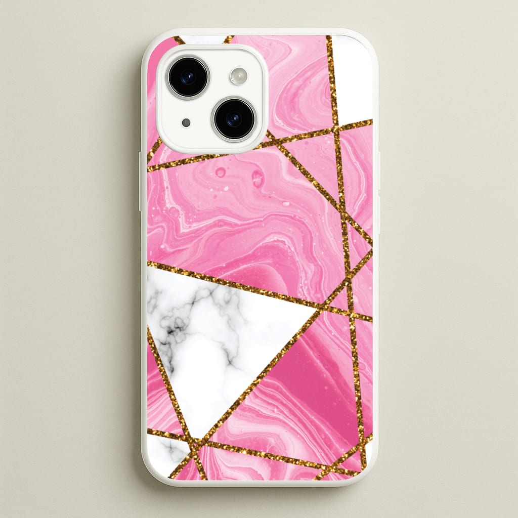 Pink Marble And Gold Collage - Marble Phone Case for iPhone 14 Plus