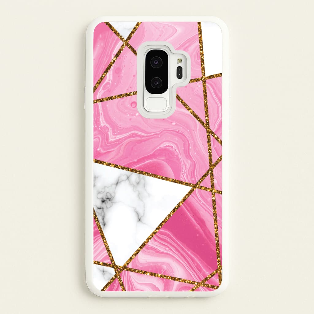 Pink Marble And Gold Collage - Marble Phone Case for Galaxy S9 Plus