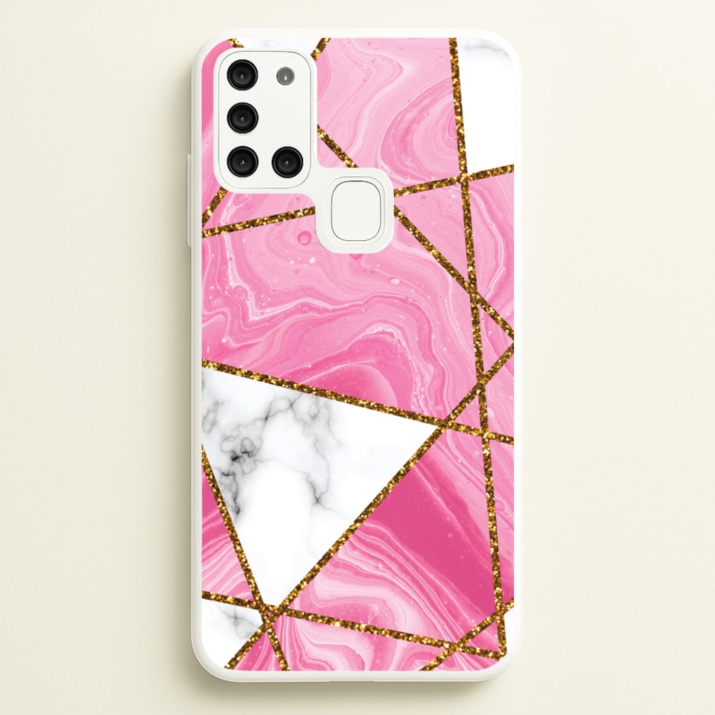 Pink Marble And Gold Collage - Marble Phone Case for Galaxy A21s