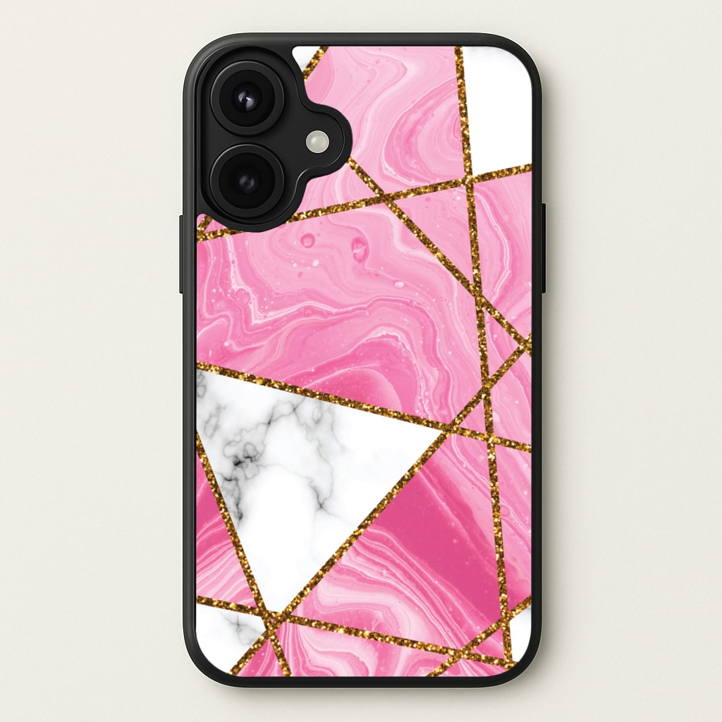 Pink Marble And Gold Collage Phone Case for iPhone 17