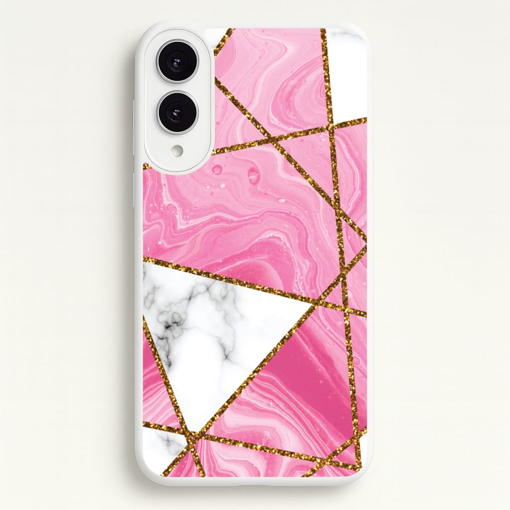 Pink Marble And Gold Collage - Marble Phone Case for Galaxy S25 Edge