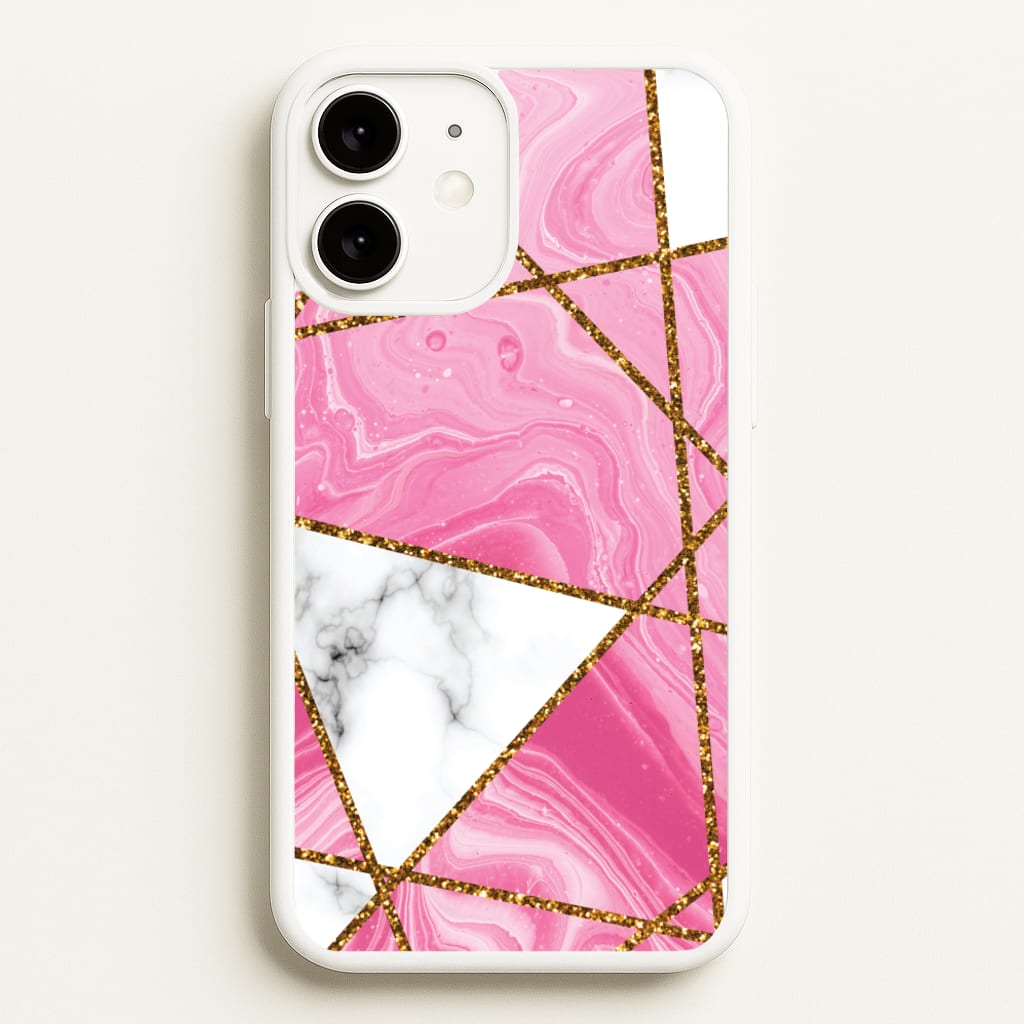 Pink Marble And Gold Collage - Marble Phone Case for iPhone 11