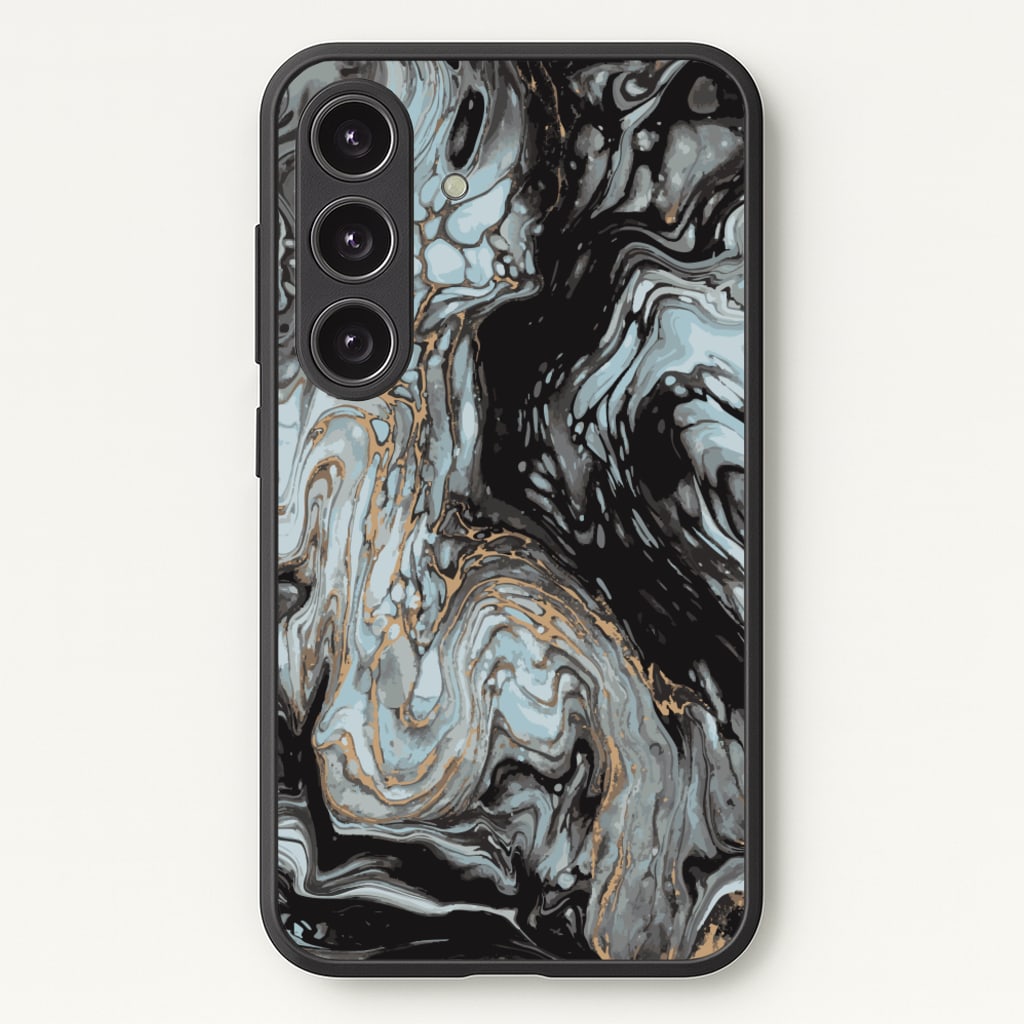 Black And Gold Cloudy Marble - Marble Phone Case for Galaxy S24