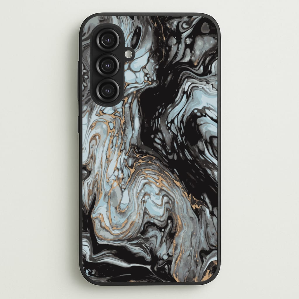 Black And Gold Cloudy Marble - Marble Phone Case for Galaxy S23FE