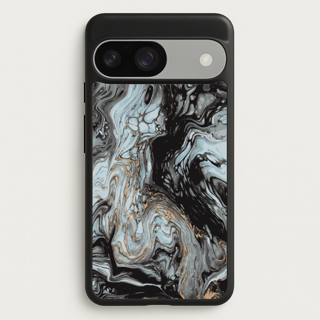 Black And Gold Cloudy Marble - Marble Phone Case for Google Pixel 9 / 9 Pro