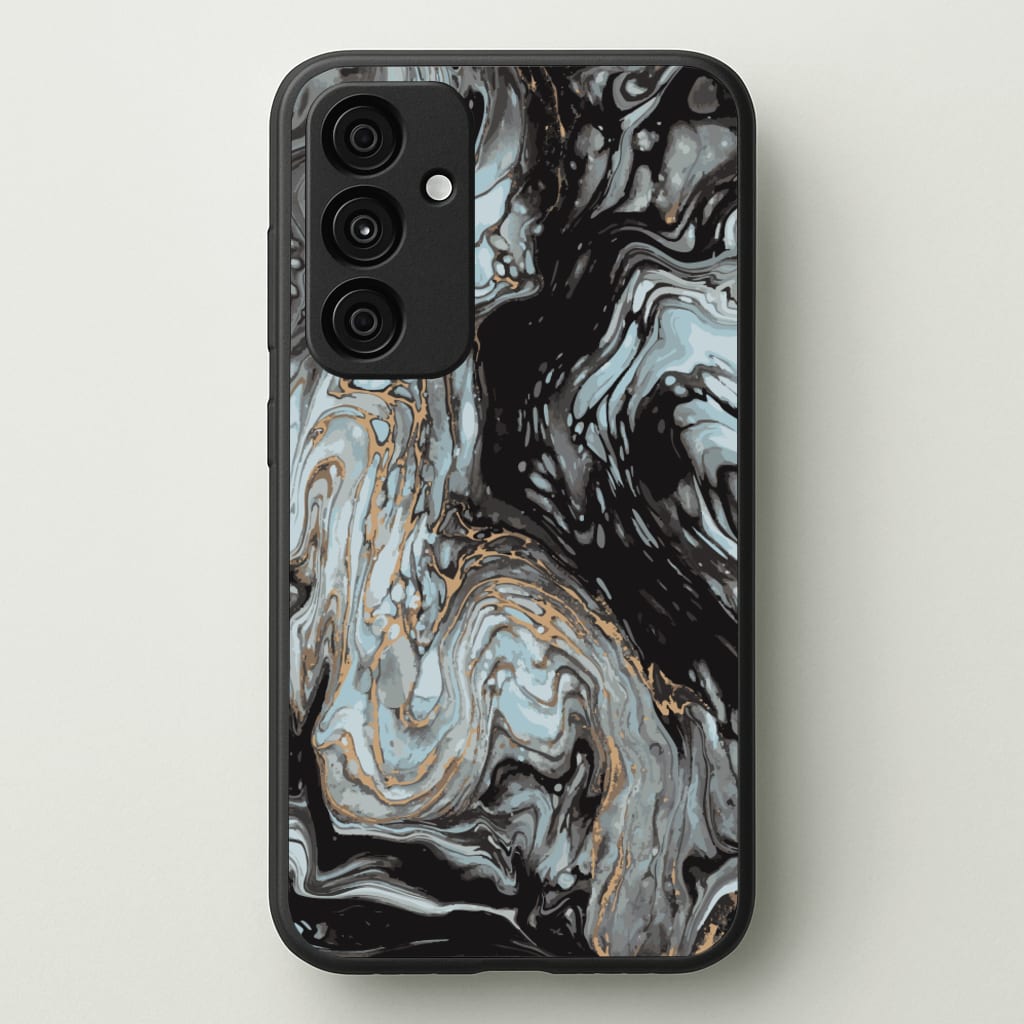 Black And Gold Cloudy Marble - Marble Phone Case for Galaxy A55