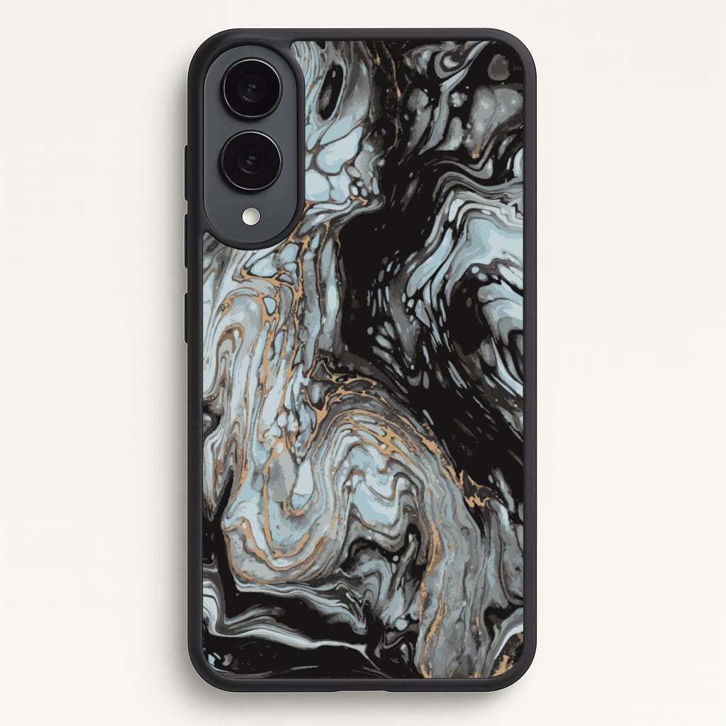 Black And Gold Cloudy Marble - Marble Phone Case for Galaxy S25 Edge