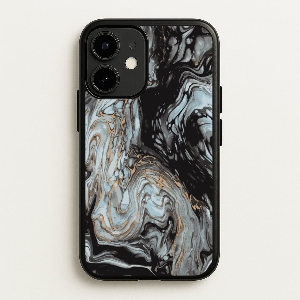 Black And Gold Cloudy Marble - Marble Phone Case for iPhone 12 Mini